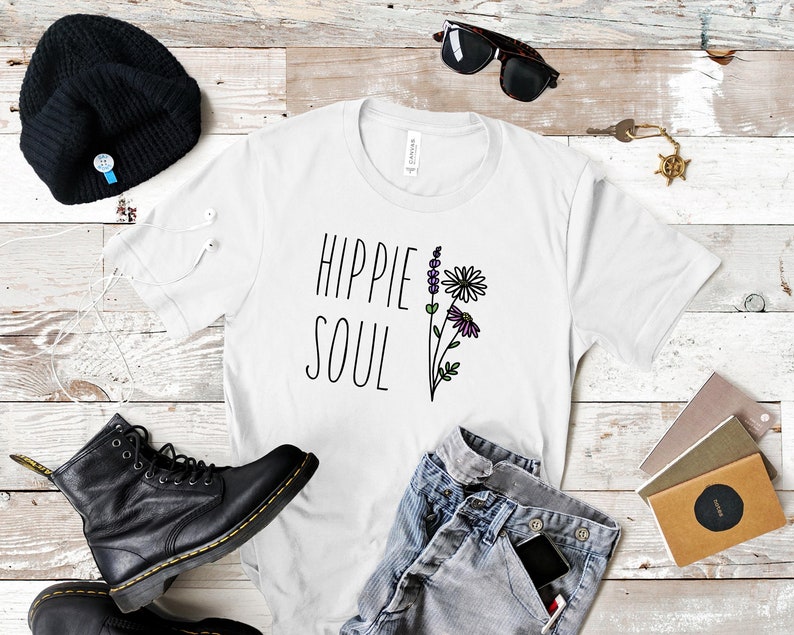 Hippie Soul Tshirt, Floral 70s Shirt, Free Spirit, Adventure, Travel, Boho Tee, Flower Child, Earthy, Minimalist Tshirt, Summer Shirt, Retro image 2