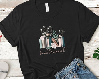 Booktrovert Tshirt, Reader Shirt, Book Lover, Pastel Tshirt, Floral Books Shirt, Feminine Tee, Book Lover, Trendy Tee, Colorful Graphic Tee