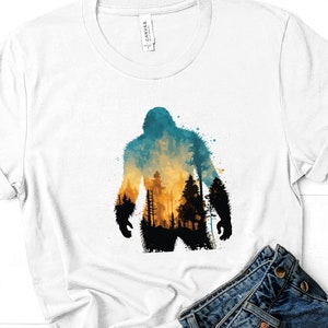 Colorful Bigfoot Tee, Sasquatch, Wilderness, Forest Tee, Pacific Northwest, Mountains, Watercolor Tee, Summer Tee, Nature Tshirt, Mens Tee image 3