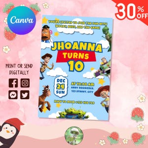 Editierbare ToyZ Story Geburtstagseinladung | Lustiges Cowboy und Space Ranger Thema | Digitale Vorlage | Druckbare Download