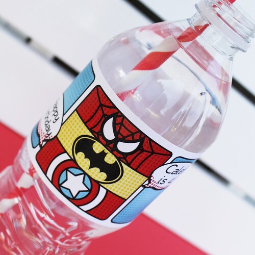 Superhero Collection (Spiderman Batman Capt America). Water Bottle Labels. DIY Printable Design. Pinkadot Shop