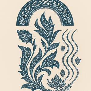 Thai Botanical Minimal - Kanok Blossom Arch Design | Thai Abstract Wall Art (Digital Download)