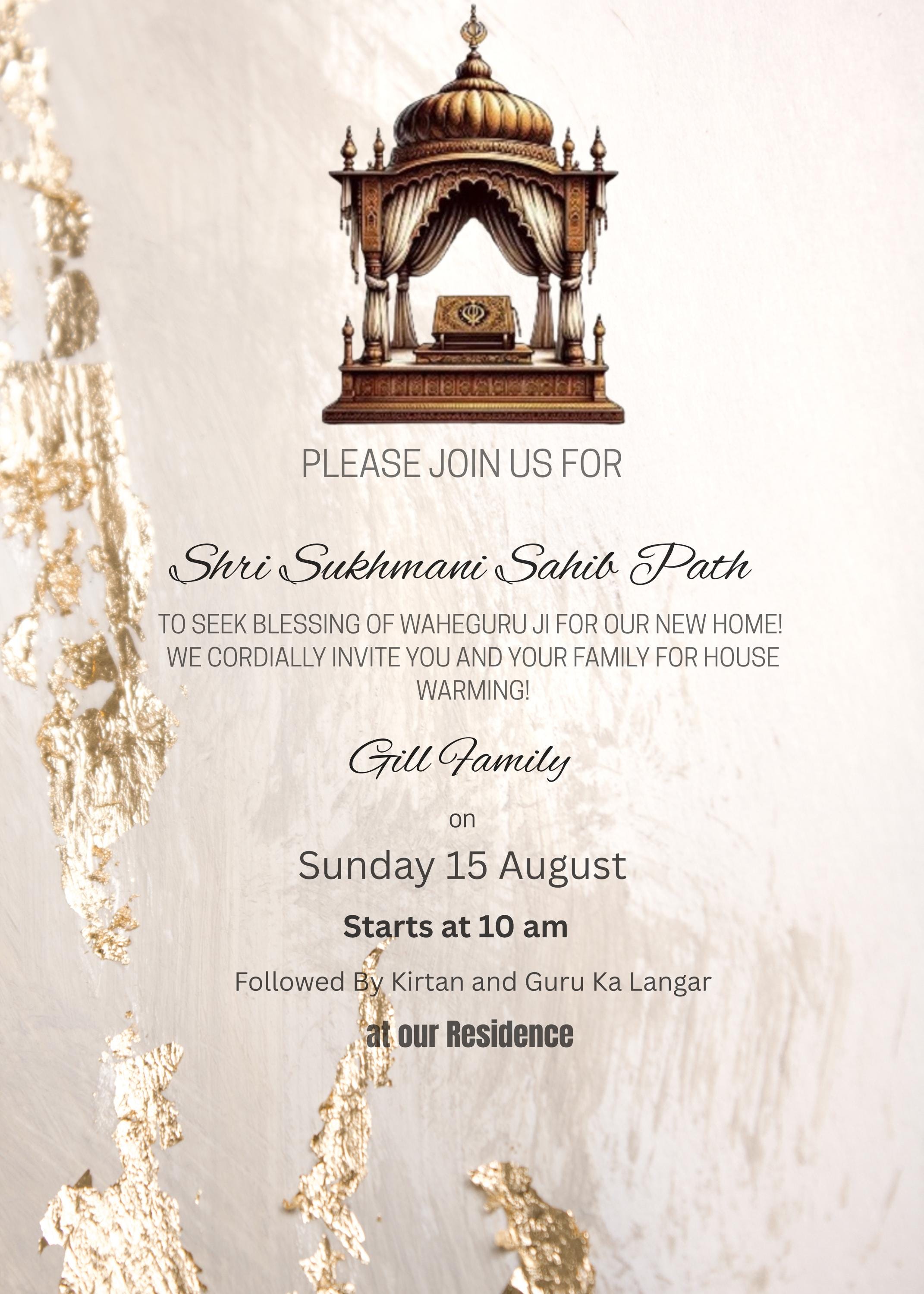 Sikh House Warming Invitation Card | Sukhmani Sahib Path