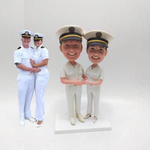 Custom military couple bobblehead from photo – personalized Navy uniform figurine gift for wedding, anniversary or Veterans Day surprise
