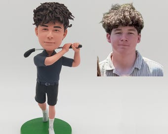Custom golf bobblehead figurine personalized from photo – unique Father's Day or birthday gift for golfer, retirement sports keepsake