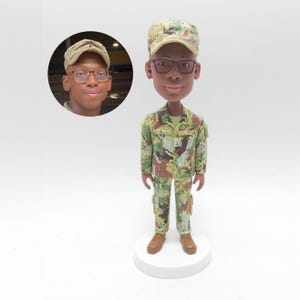 Custom Military Bobblehead Figurine in Camouflage – Personalized Army Gift for Veterans, Promotions, Retirements or Deployment Return