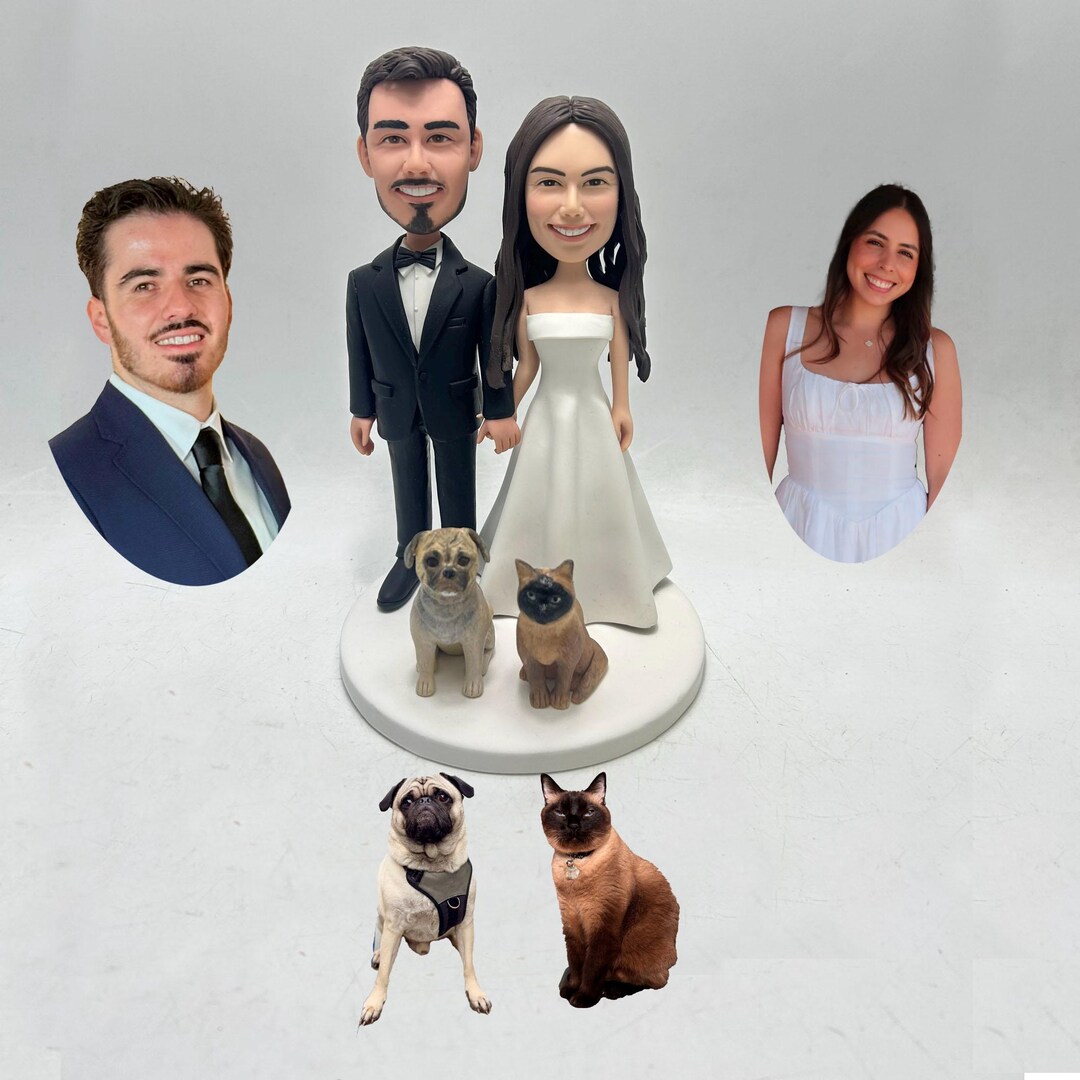 Custom Wedding Cake Topper With Pets, Personalized Bride and Groom ...