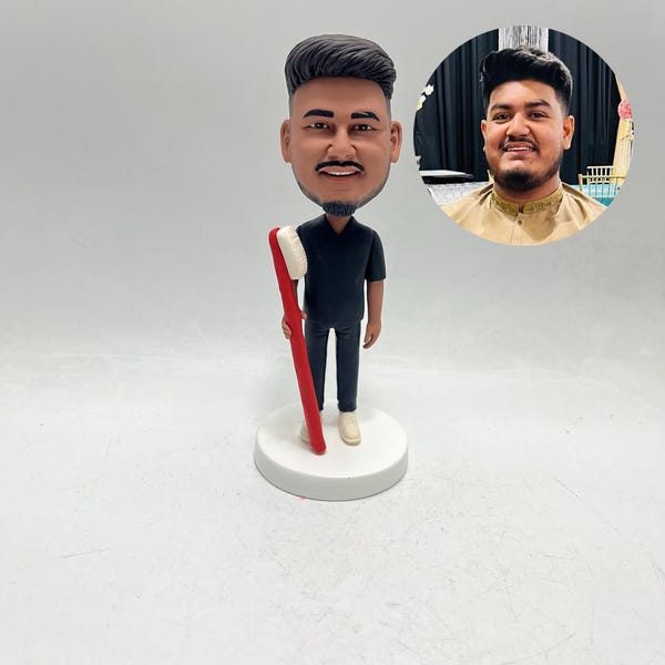 Personalized Dentist Bobblehead With Toothbrush Gift Custom Made From Photo, Dental Hygienist Office Decor Graduation Gift Idea