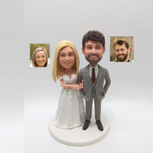 Personalized bride and groom bobblehead from photo – custom wedding cake topper or anniversary keepsake gift for couple celebration