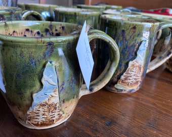 State of New Hampshire Ceramic Mug, NH Mug, Hand Painted NH Coffee Cup, Hot Coco, 16 Ounce Mug