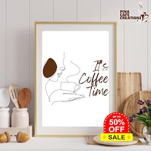 Coffee wall art, coffee bar print, coffee poster, its coffee time print, coffee lover gift, kitchen print, kikiandnim, digital art