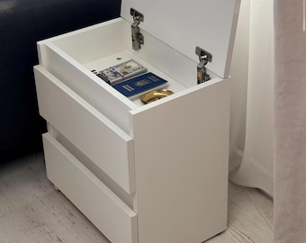 Nightstand with Hidden Top Compartment, RFID Lock Bedside Table with 2 Drawers, Modern Secure Storage Furniture, Fully Assembled