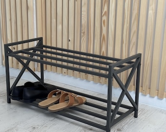 Loft Style Shoe Rack – Metal 2-Tier Entryway Shelf, Space-Saving Shoe Organizer, Industrial Home Decor
