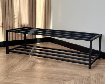 Minimalist Metal Entryway Organizer Bench - Modern Compact Shoe Storage for Small Hallway Spaces, Handmade Housewarming Gift for Mom