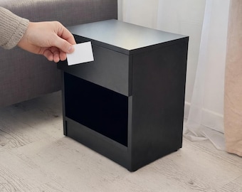 Nachtkastje met verborgen RFID-kluis, afsluitbaar nachtkastje met geheim bodemvak, volledig gemonteerd