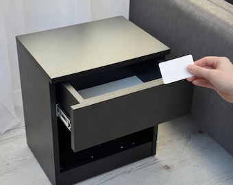 Smart Bedside Table with Secret Compartment – Modern Hidden Nightstand with RFID Lock Safe, Wooden Storage