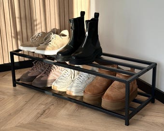 Minimalist Powder Coated Shoe Rack, Simple Steel Organizer with 2 Shelves, Hallway and Wardrobe Storage Solution