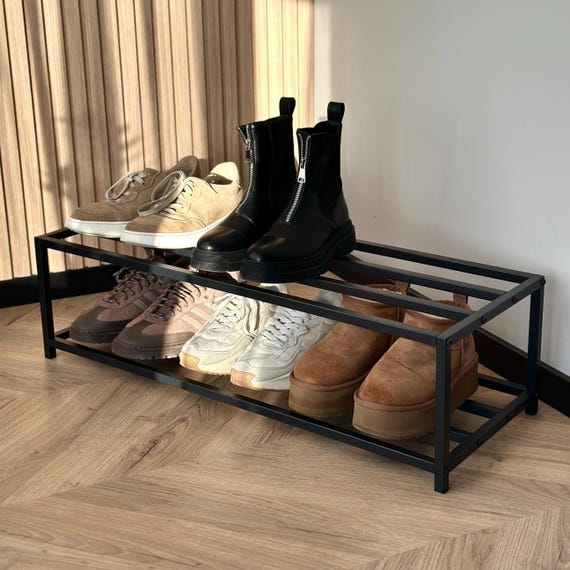 Minimalistisches, pulverbeschichtetes Schuhregal, einfacher Stahl-Organizer mit 2 Regalen, Flur- und Garderoben-Aufbewahrungslösung