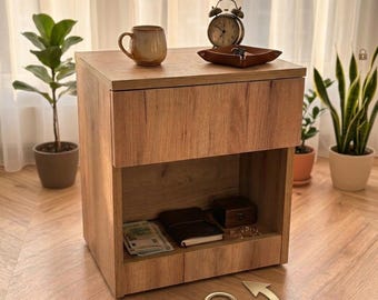 RFID Hidden Compartment Nightstand, Secure Bedside Table with Secret Storage, Modern Black Side Table for Home Defense, Smart Locked Drawer