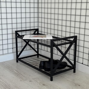 Modern Metal Shoe Storage Rack, Mesh Shelf Organizer for Hallway or Entryway, Handmade Housewarming Gift
