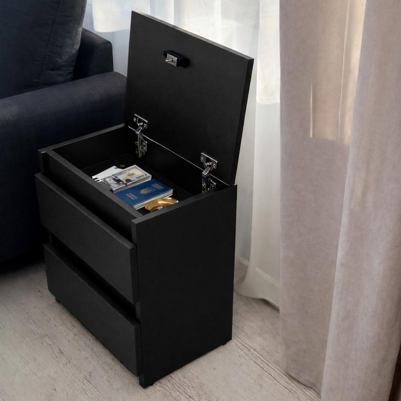 Modern Heritage Nightstand with Hidden Compartment, Bedside Table with Safe, Fully Assembled Bedroom Storage with Lock, Dad Birthday gift image 2