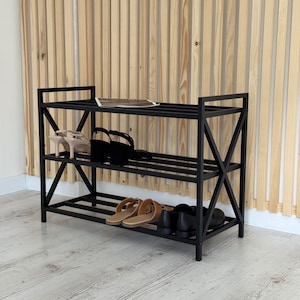 Metal Shoe Organizer – 3-Tier Rack for Hallway, Loft Style Furniture, Small Space Storage, Housewarming gift