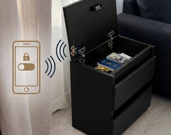 Bluetooth Smart Furniture, White Aesthetic Nightstand with Secret Safe Drawer, Keyless Storage Bedside, Sister or Aunt Birthday Gift