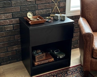 Luxury bedside safe, Modern nightstand drawer, Minimalist hidden compartment, Smart Furniture, Side table storage, Grandpa Birthday gift