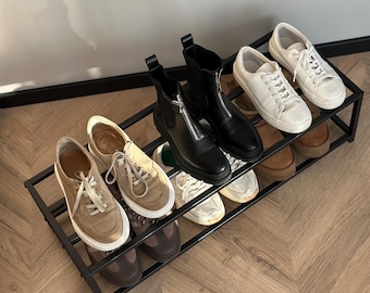 Handmade Metal Shoe Rack – Modern 2-Tier Shoe Organizer for Entryway, Industrial Hallway Storage Shelf for boots, Gift for Mom and Dad
