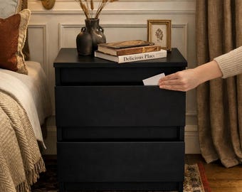 Classic Bedside Safe Table, Dark Nightstand with Secret Compartment, Living Room Keyless Storage Furniture, Housewarming Indoor Gift