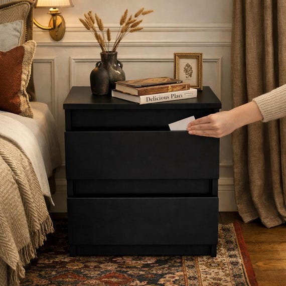 Modern Heritage Nightstand with Hidden Compartment, Bedside Table with Safe, Fully Assembled Bedroom Storage with Lock, Dad Birthday gift