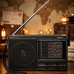 1980年代製フィリップス短波ラジオ（整備済み、ビンテージワールドレシーバー、電池式）