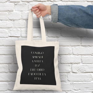 Bolsa Tote Contigo Aprendiz com Citação em Espanhol, Bolsa de Lona Natural Ecológica, Presente Inspirador para Ela, Bolsa de Compras Reutilizável