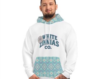 Aztec Print Fleece Hoodie: Turquoise Southwestern Hood & Pocket