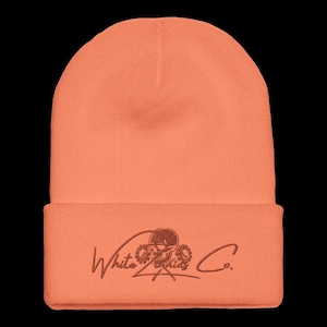 Embroidered Skull & Zinnia Beanie: Unisex Cuffed Knit Winter Cap