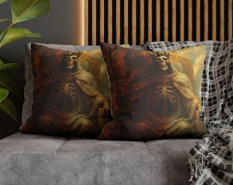 Skeleton King Pillowcase: Gothic Medieval Throne Art