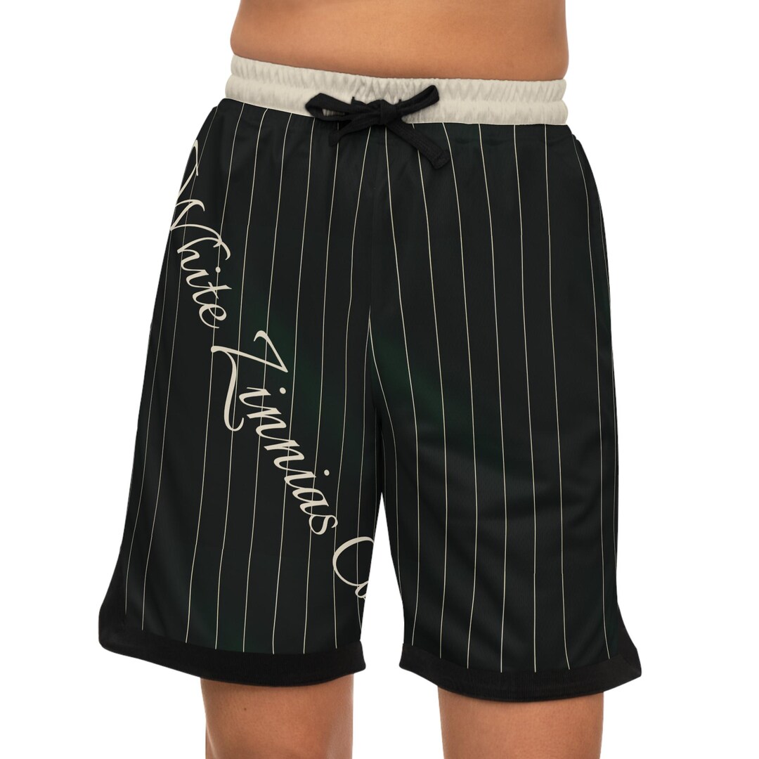 Pinstripe Mesh Basketball Shorts, Black & Cream Drawstring Athletic ...