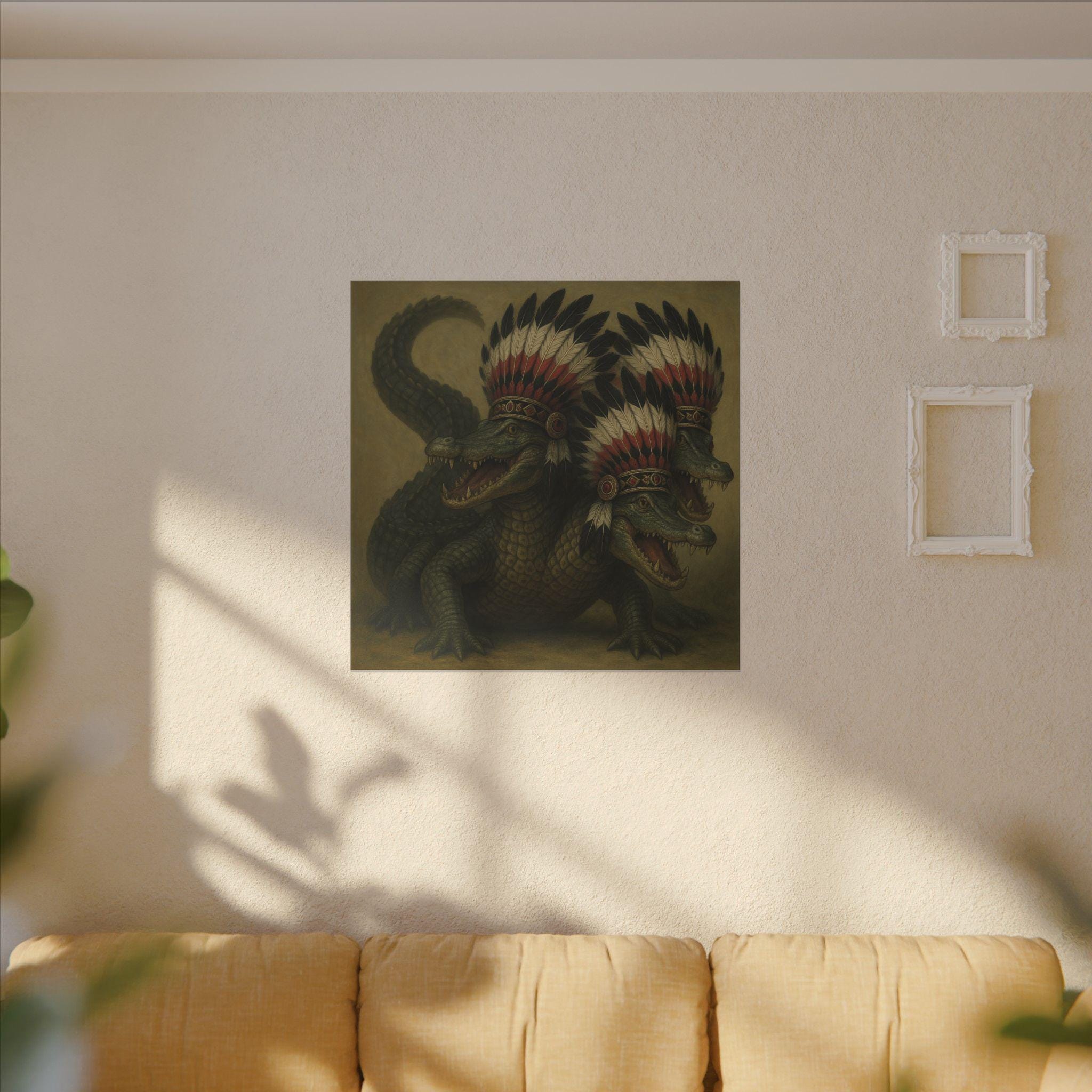 Three-headed Alligator Canvas Print: Trippy Native American Art - Etsy