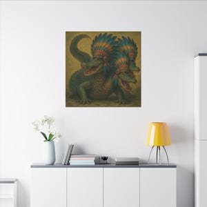 Trippy 3-Headed Alligator Canvas Art: War Bonnets, American Gator Decor