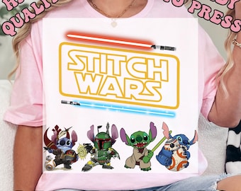 Transferencias DTF de Stitch Wars, Transferencias termoadhesivas de Lilo y Stitch, Boceto de Stitch de Disney, Stitch de Disney, Ohana, Stitch Star Wars Listo para prensar