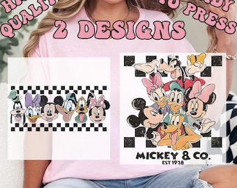 Checkered Retro Disney Mickey and Co DTF Transfers, Disney Mickey Heat Press Transfers, Disney Friends, Disney Crew, Disney Trip