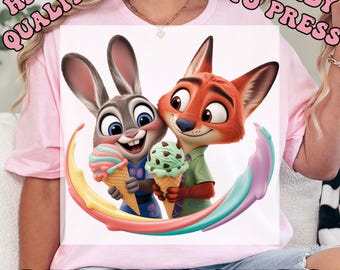 Disney Zootopia DTF Transfers, Nick Wilde and Judy Hopps Heat Press Transfers, Zootopia Ice Cream Disney, Welcome To Zootopia Disney