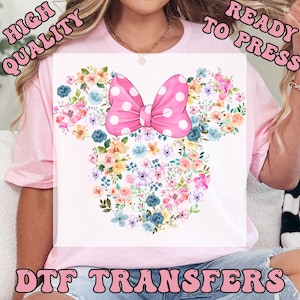 Disney Flower Mickey Minnie Ready to Press Transfer,  Disney Garden Festival DTF Heat Press Transfers, Direct to Film Prints