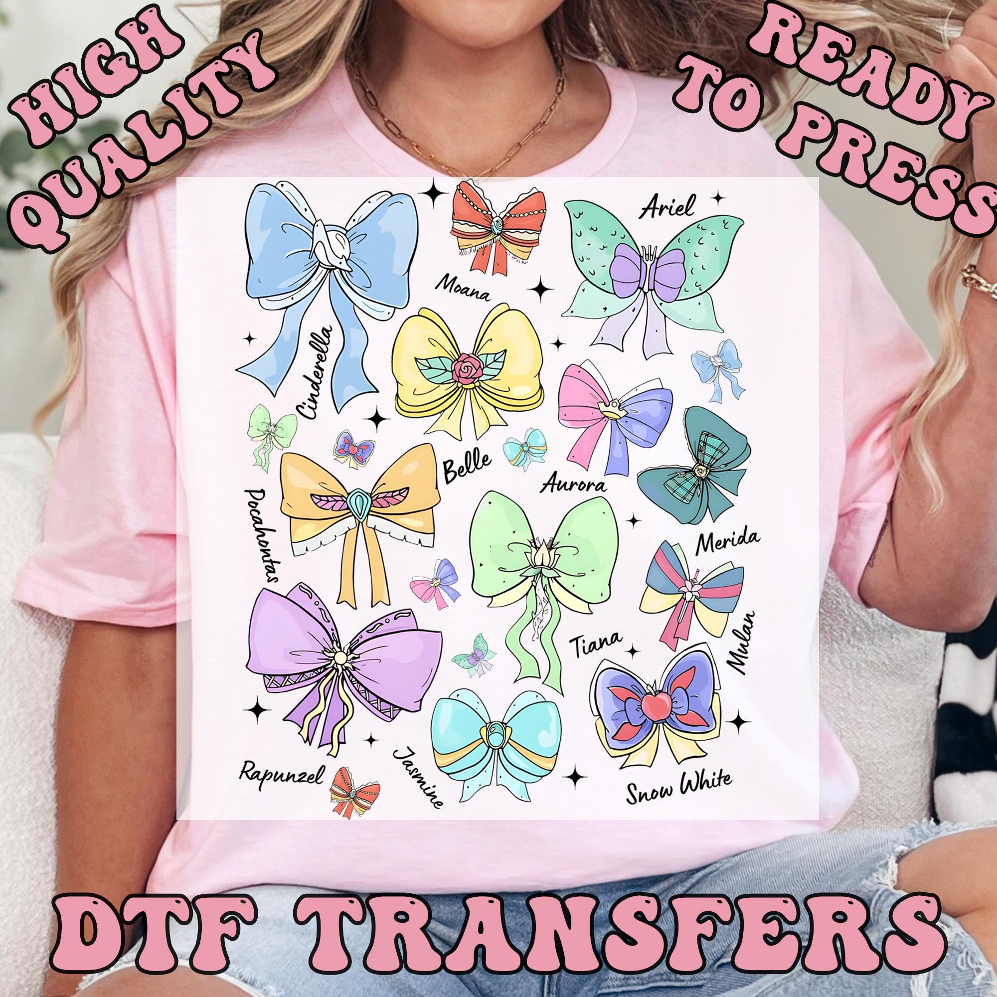 Disney Princess Cute Ribbons and Bows Ready to Press Transfer, Disney ...