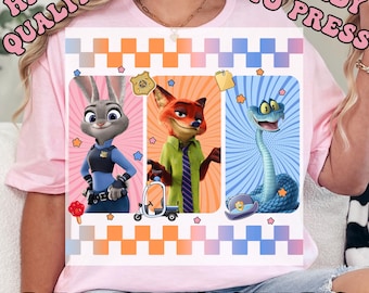 Checkered Disney Zootopia 2 DTF Transfers, Judy Hopps Nick Wilde Gary De'Snake Heat Press Transfers,, Disneyland Zootopia