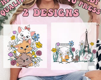 Disney The Aristocats DTF Transfers, Disney Cats Heat Press Transfers, Marie Toulouse Berlioz, Disney Cat Lover, Disneyland Trip Tee