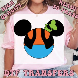 Mickey Head Goofy Ready to Press Transfer,  Disney Goofy DTF Heat Press Transfers, High Quality Direct to Film Prints