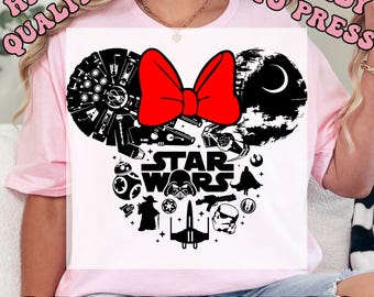 Transferencia de calor DTF de Mickey o Minnie de Star Wars, lista para prensar, impresiones directas a película