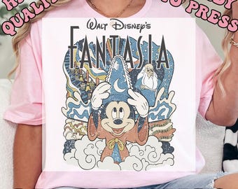 Transferencias DTF de Fantasía de Mickey Retro de Disney, Transferencias de Prensa de Calor Mágicas de Walt Disney, Disney Hollywood Studios, Camiseta de Viaje a Disneyland,