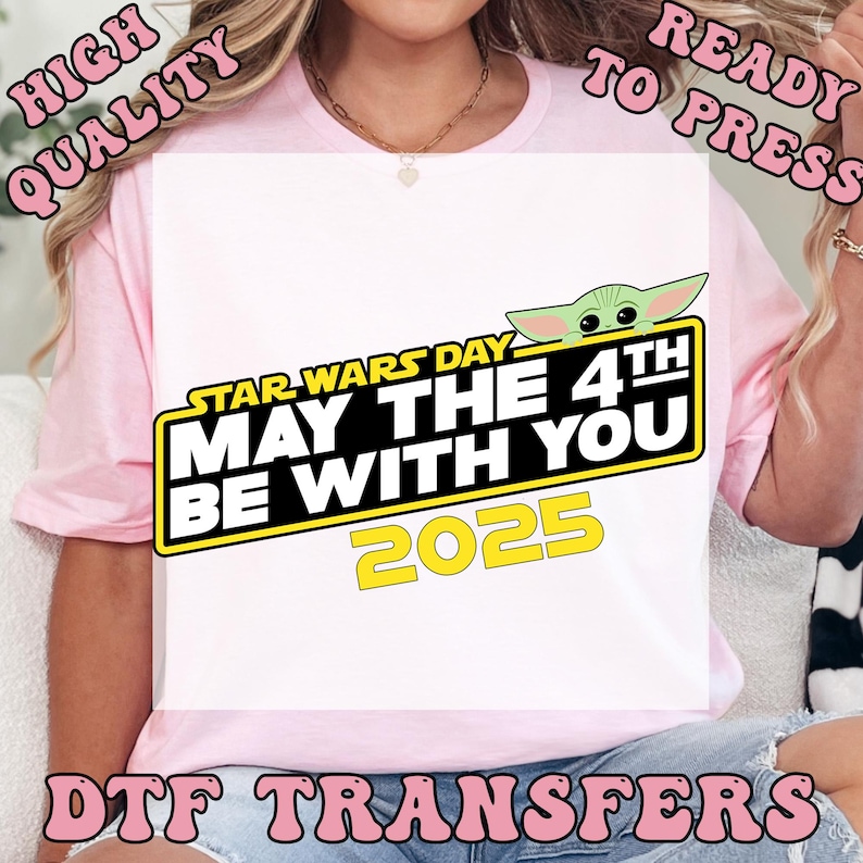 Transferencias DTF de Star Wars: Que el cuatro de mayo te acompañe, transferencias de calor para camisetas de Disney Star Wars, Día de Star Wars, Grogu de Star Wars, Mandaloriano imagen 1